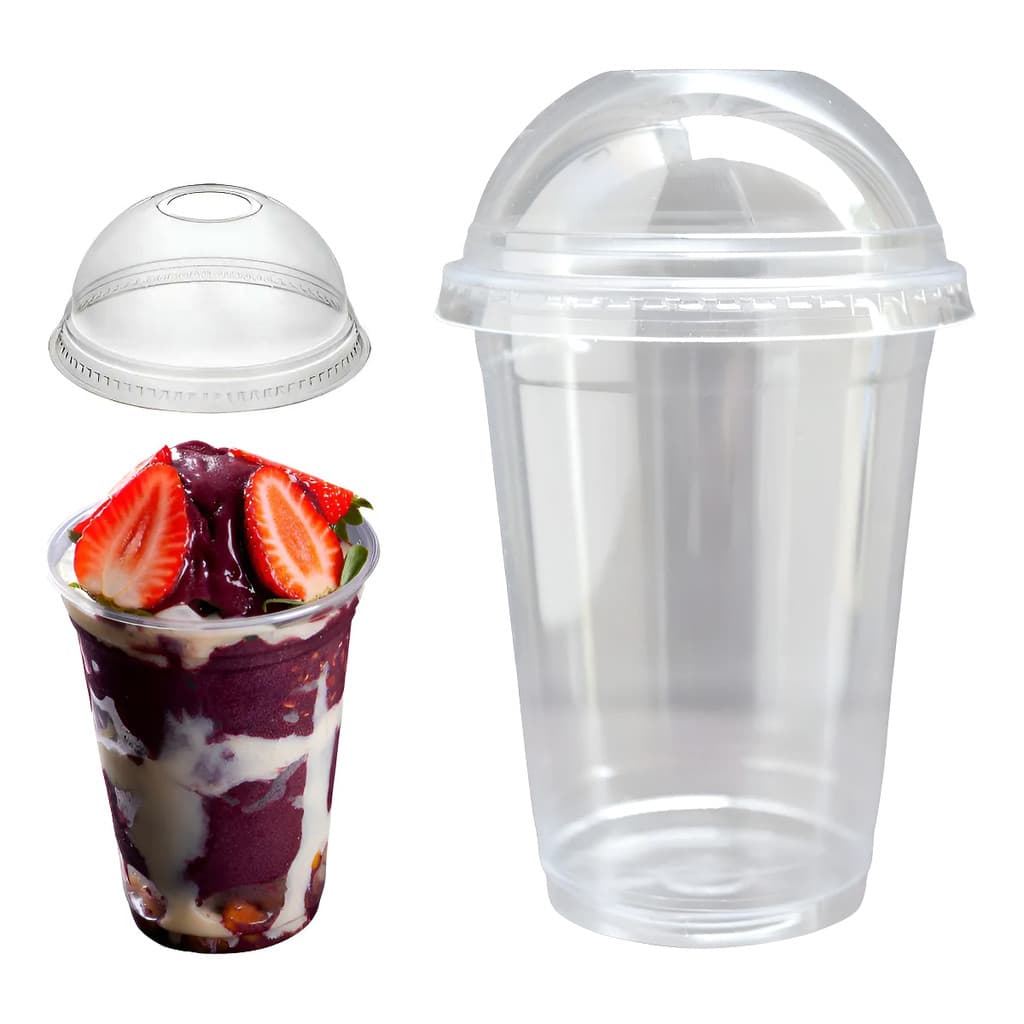 50 Copo C/ Tampa Bolha 300ml 330ml Transparente PP Plástico