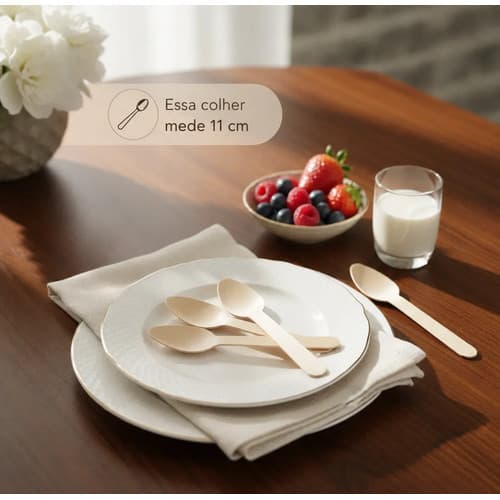 Colher De Sobremesa Madeira Biodegradável 100un 110mm