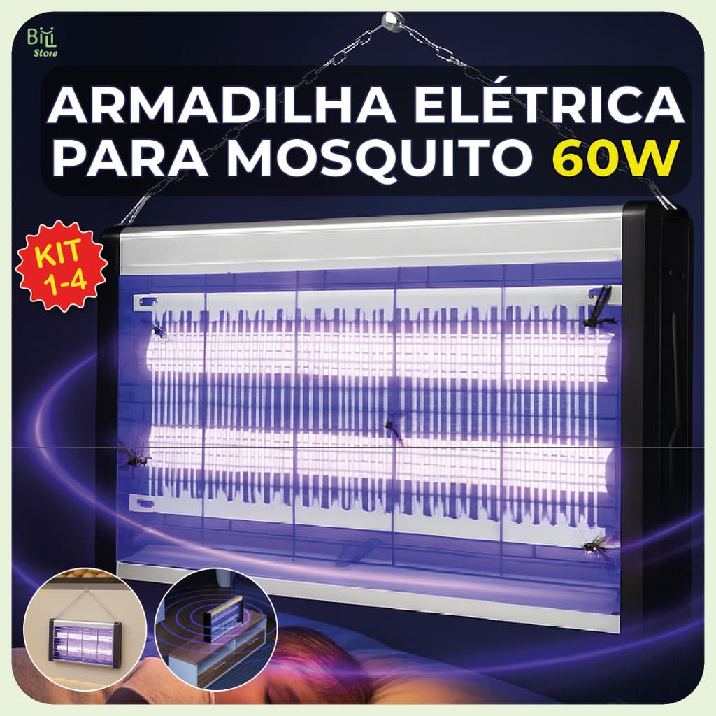Armadilha Elétrica para Mosquito 60W Mata Insetos Luminária Led com Suporte para Parede