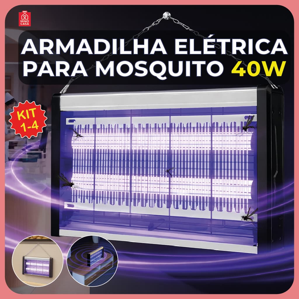 Armadilha Elétrica para Mosquito 40W Mata Insetos Luminária Led com Suporte para Parede