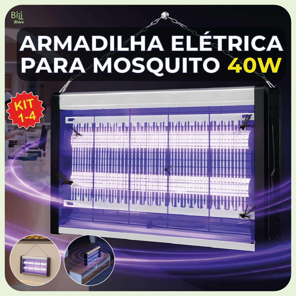 Armadilha Elétrica para Mosquito 40W Mata Insetos Luminária Led com Suporte para Parede