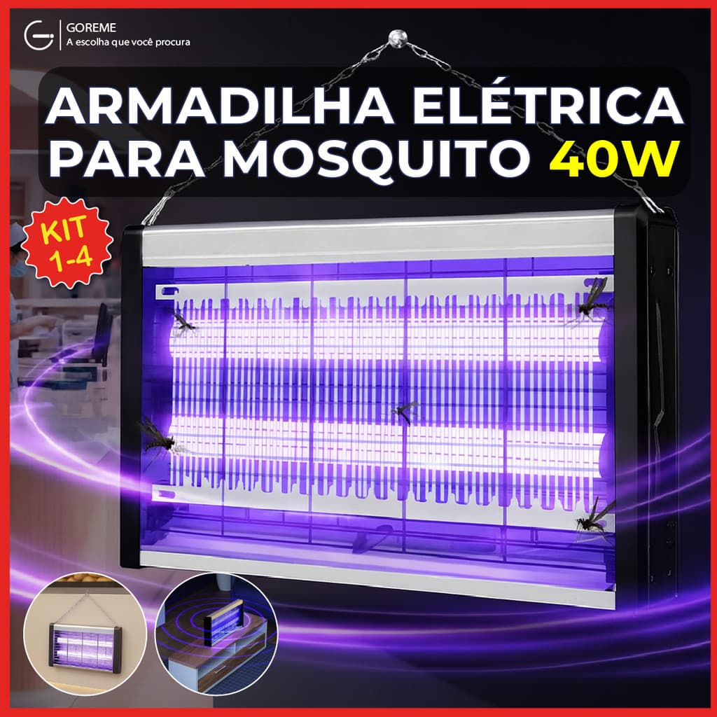 4 Armadilha Elétrica para Mosquito 40W Mata Insetos Luminária Led com Suporte para Parede