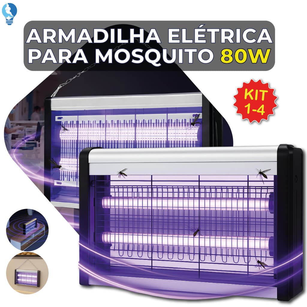 Armadilha Elétrica para Mosquito 80W Mata Insetos Luminária Led com Suporte para Parede