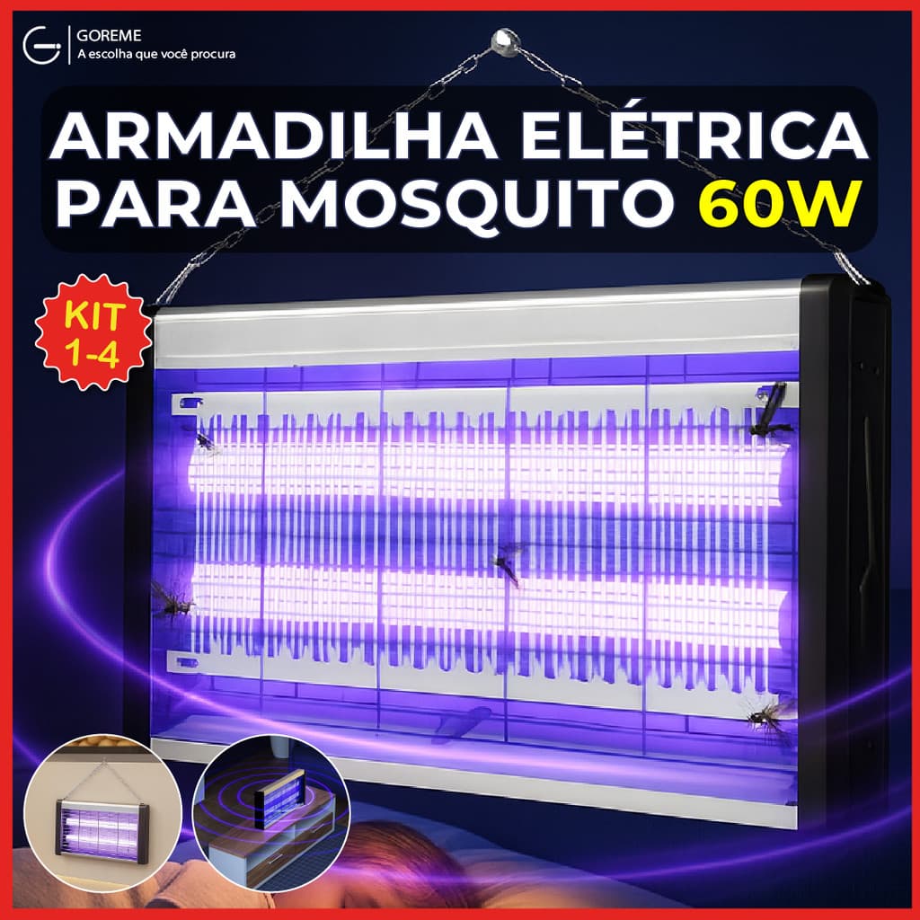 Armadilha Elétrica para Mosquito 60W Mata Insetos Luminária Led com Suporte para Parede