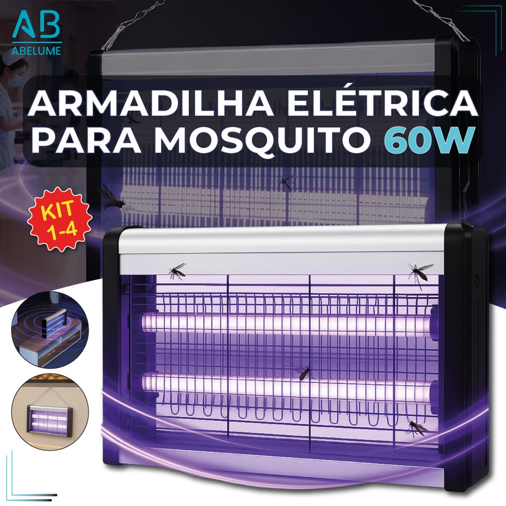 Armadilha Elétrica para Mosquito 60W Mata Insetos Luminária Led com Suporte para Parede