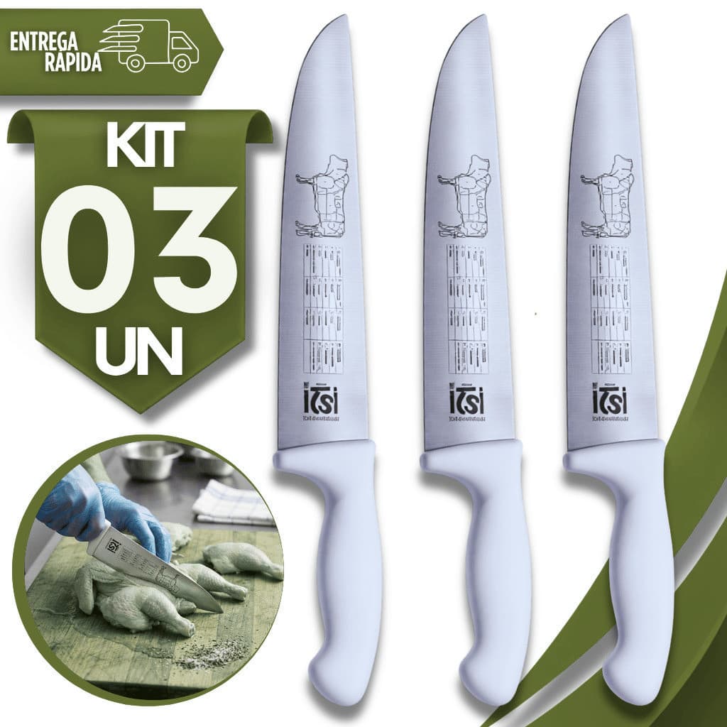 kit Faca 8' Polegadas Inox Açougueiro Profissional Chef Cozinha Qualidades Premium Utensílios