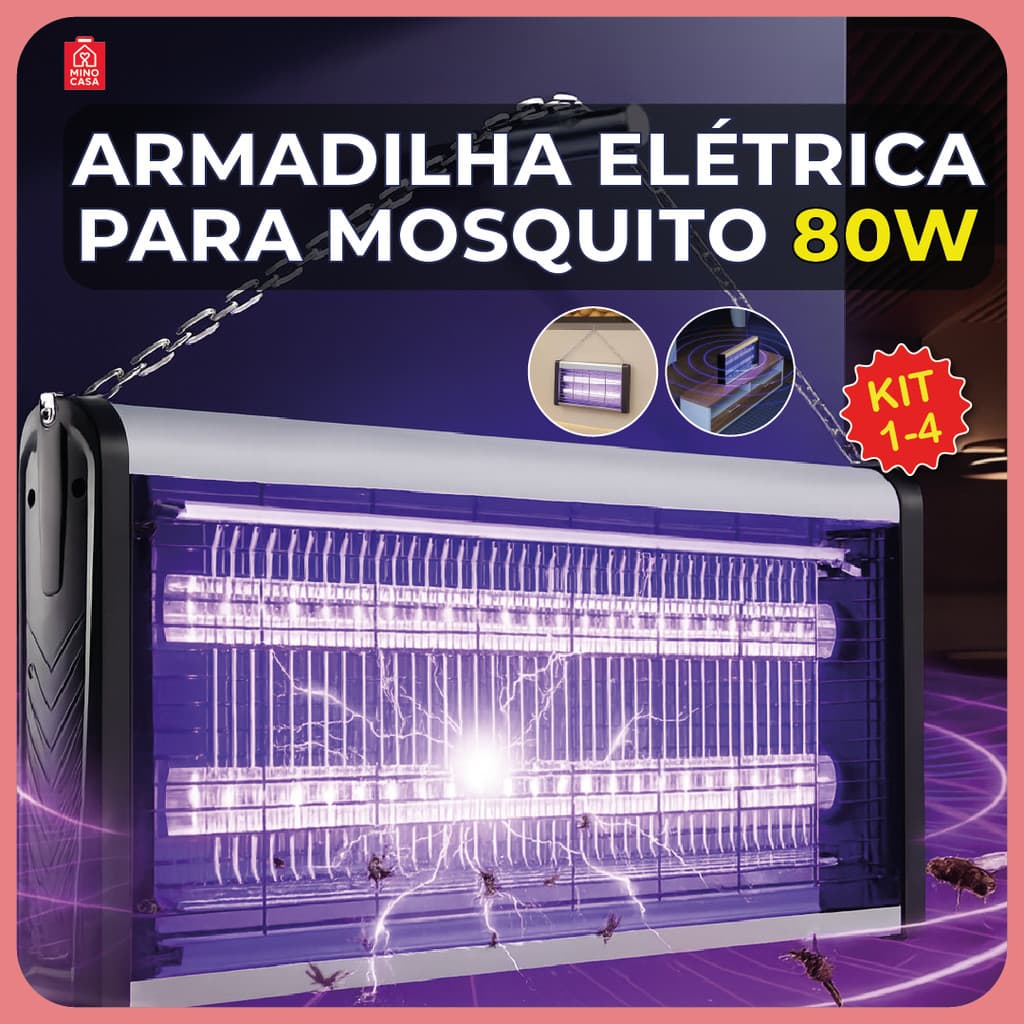 Armadilha Elétrica para Mosquito 80W Mata Insetos Luminária Led com Suporte para Parede