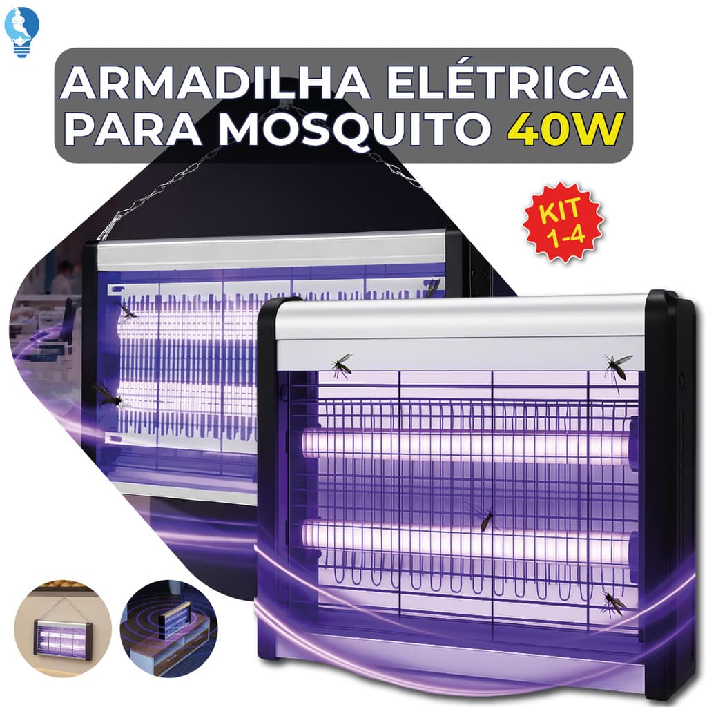 Armadilha Elétrica para Mosquito 40W Mata Insetos Luminária Led com Suporte para Parede