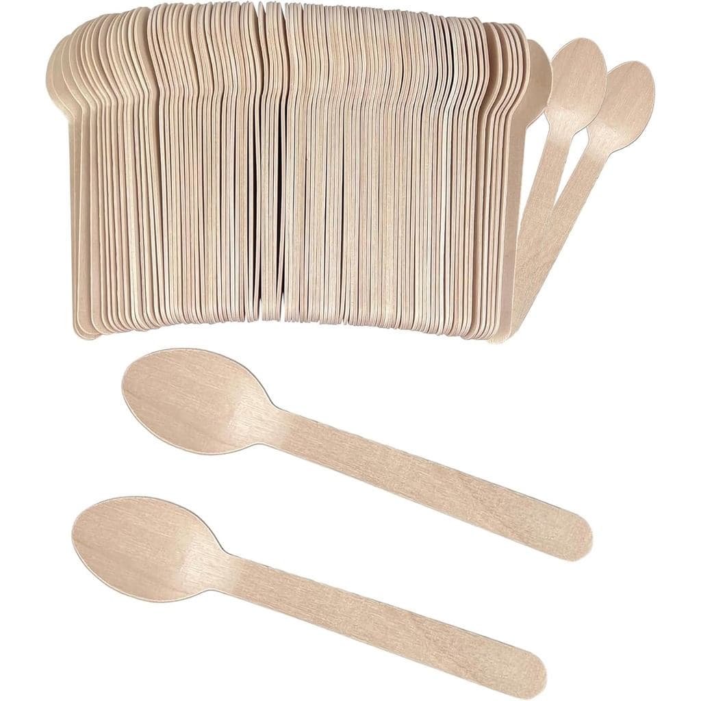 Garfos de Madeira Descartáveis, 6,5" de Comprimento, Pacote com 100, Utensílios Naturais (Colheres)