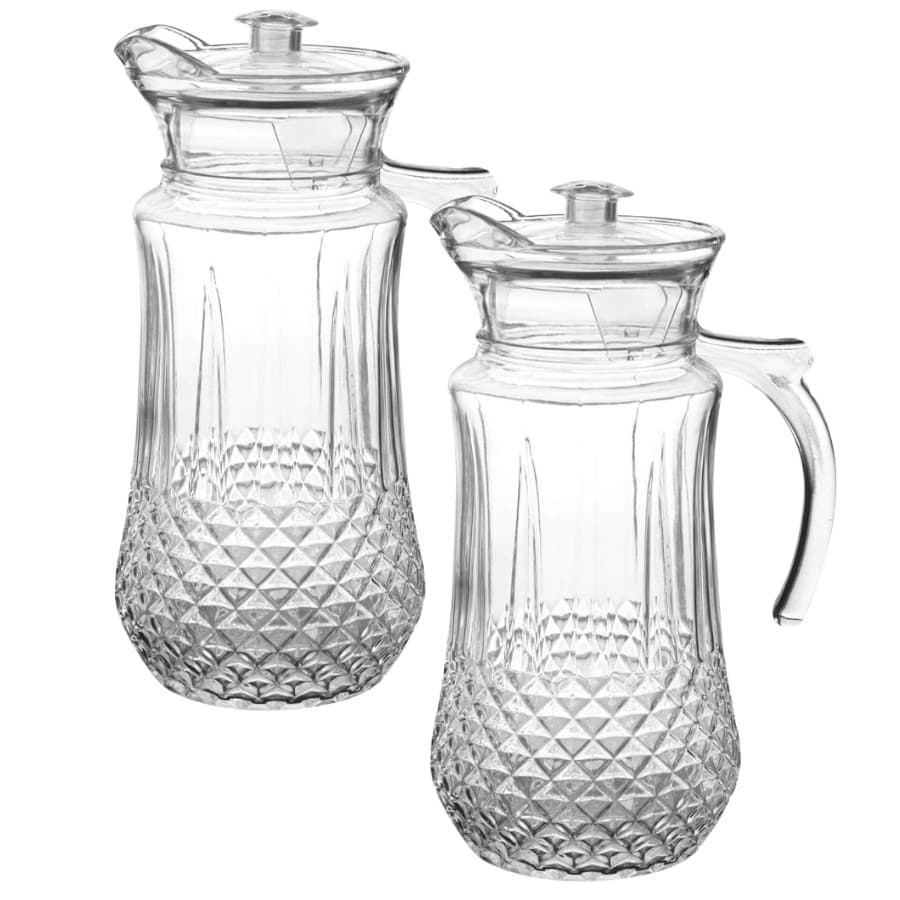 Kit 2 Jarra De Vidro Transparente Com Tampa Acrílico Agua Suco Alça Bico 1,3 L