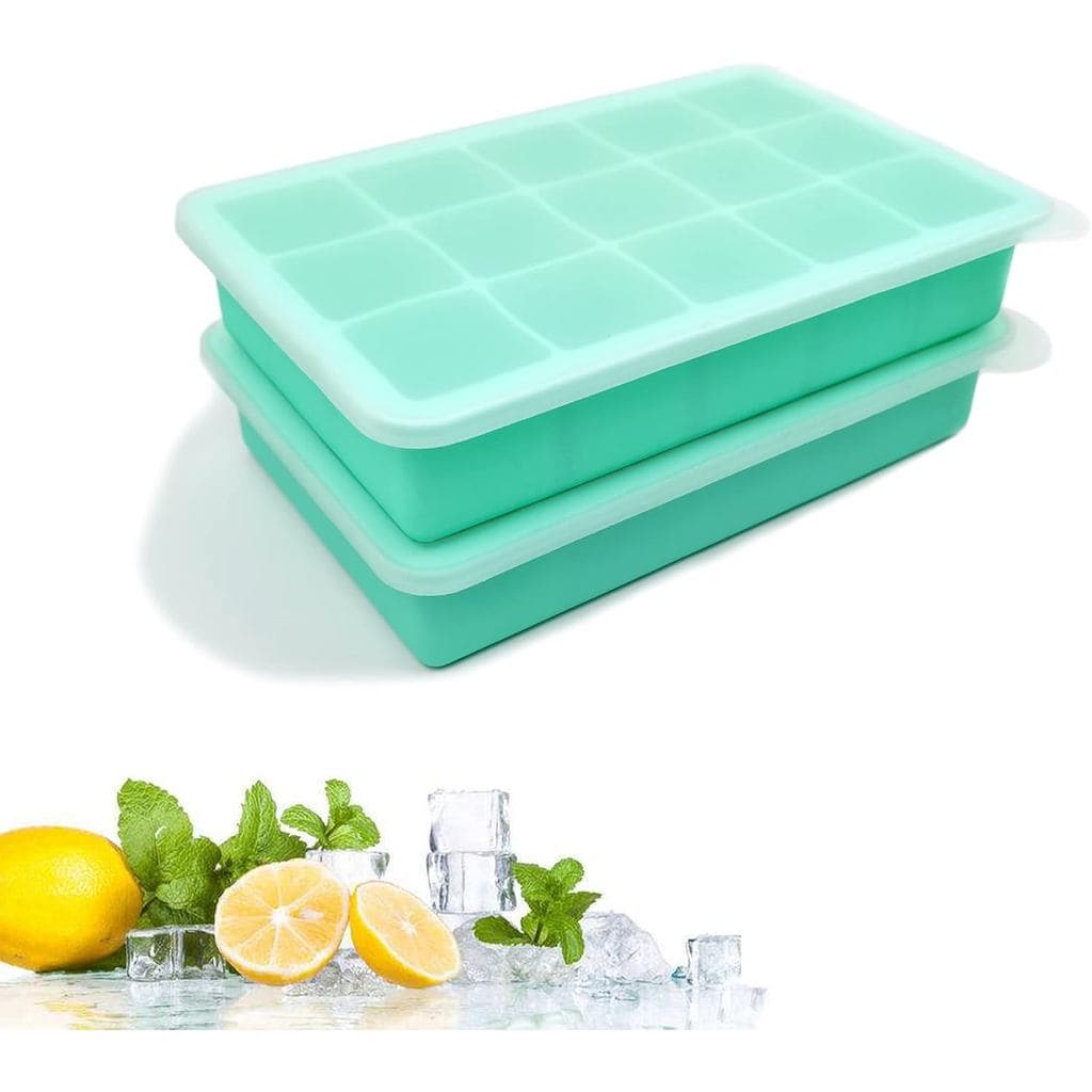 2 Formas de Silicone para Cubos de Gelo, Fácil Liberação, Flexíveis - 15 Cubos, Formas de Silicone com Tampas Removíveis