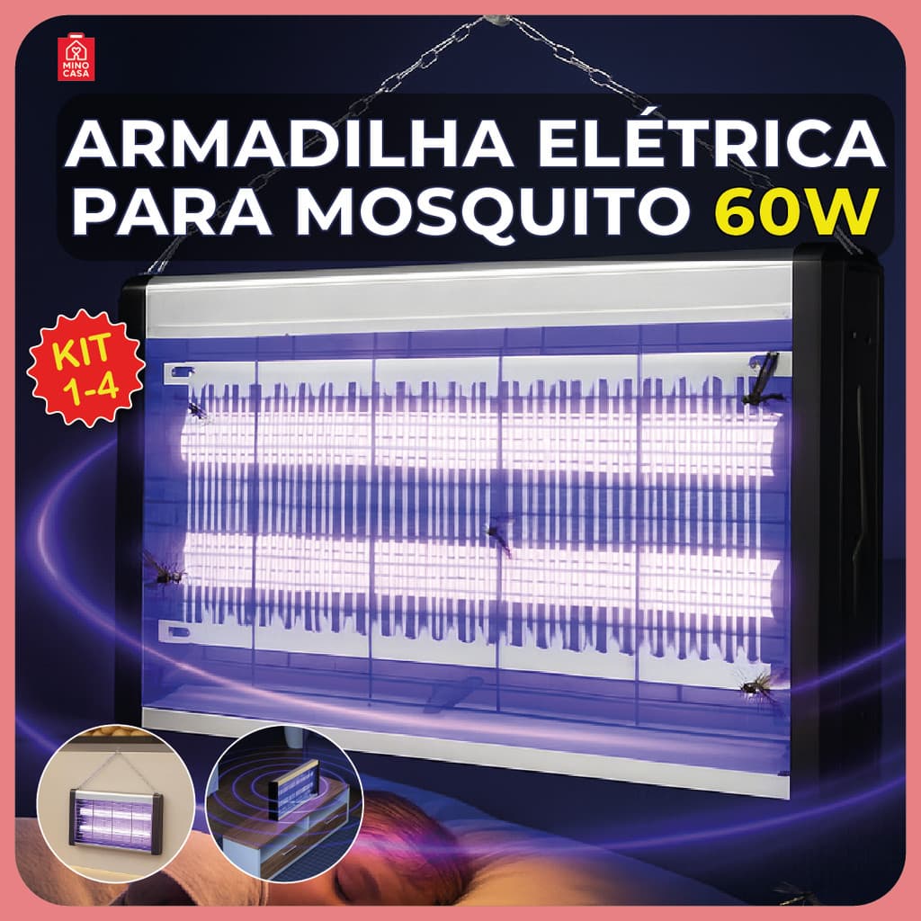 Armadilha Elétrica para Mosquito 60W Mata Insetos Luminária Led com Suporte para Parede