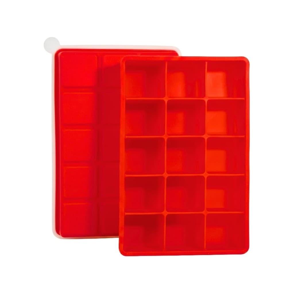 Forma De Gelo Em Silicone C Tampa Forminha 15 Cubos Vermelha