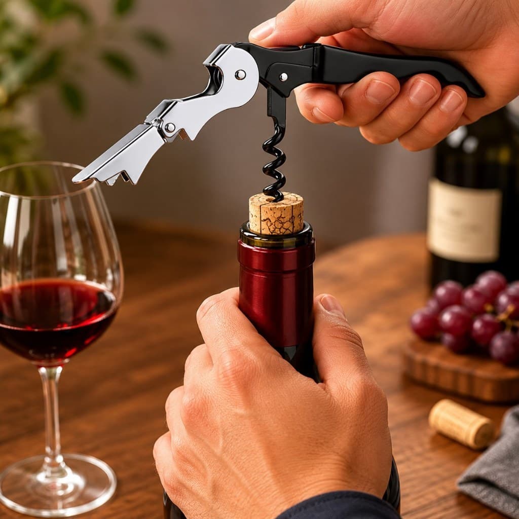 Saca Rolhas Aço Inox 2 Estágios Abridor Vinho Profissional Cortador Lacre Sommelier