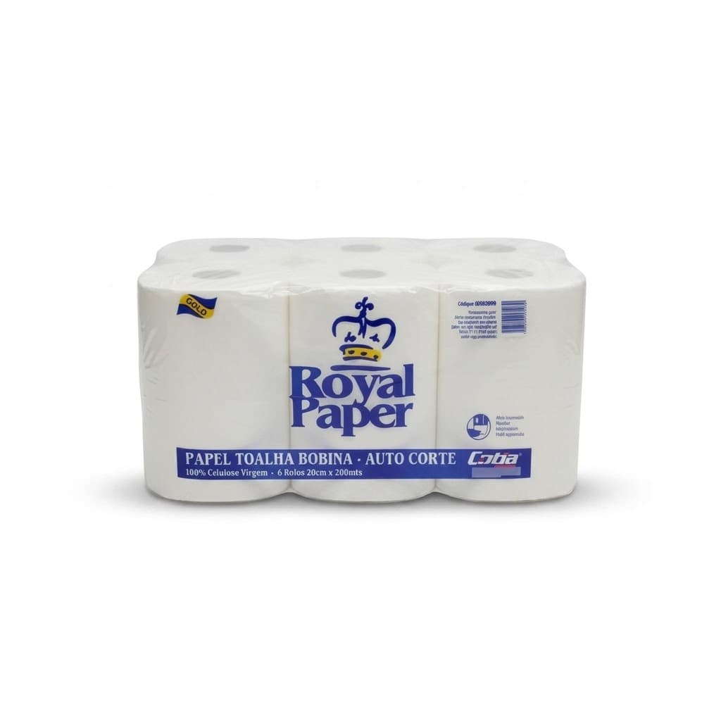 Papel Toalha Bobina Autocorte 6 Rolos 20cm 200mFolha Simples Dispenser Mãos Cozinha Banheiro Empresa