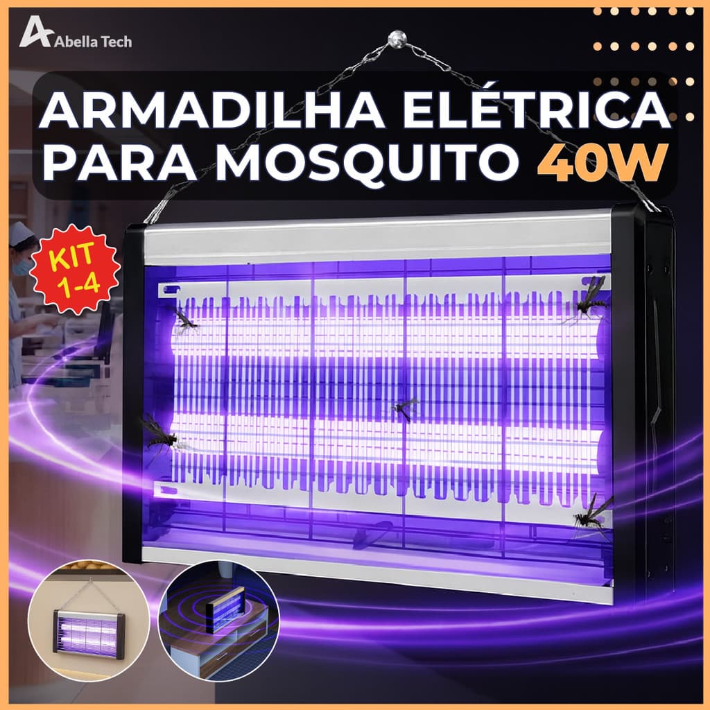 Armadilha Elétrica para Mosquito 40W Mata Insetos Luminária Led com Suporte para Parede