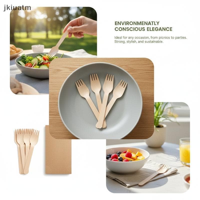 [jkiuatm] 100 Peças Garfos Descartáveis De Madeira Para Salada De Bolo De Sorvete Utensílios Ecológicos Reuniões De Famí
