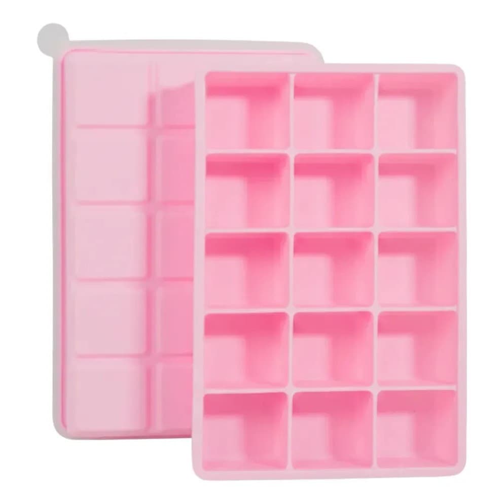 Forma De Gelo Em Silicone C Tampa Forminha 15 Cubos Rosa