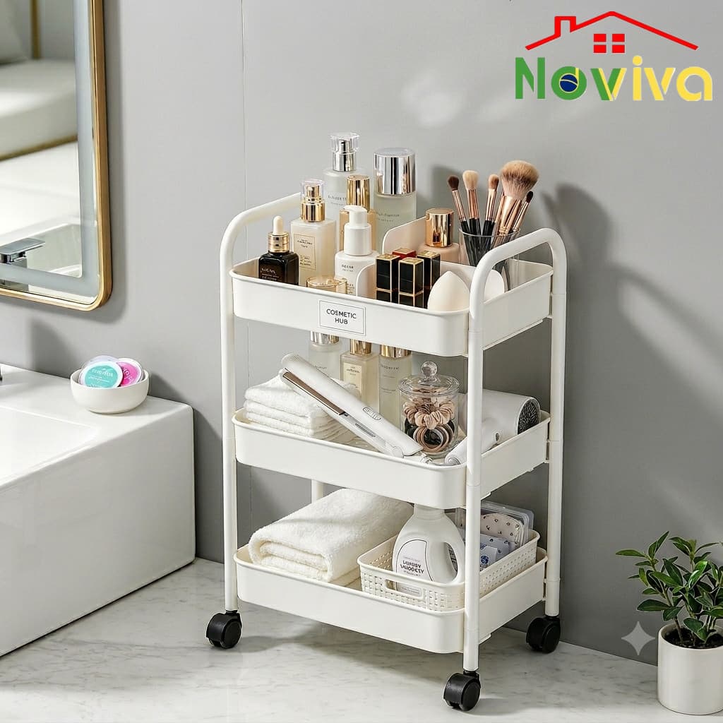 Carrinho Multiuso 3 Andares com Rodinhas Branco – Ideal para Organizar e Economizar Espaço