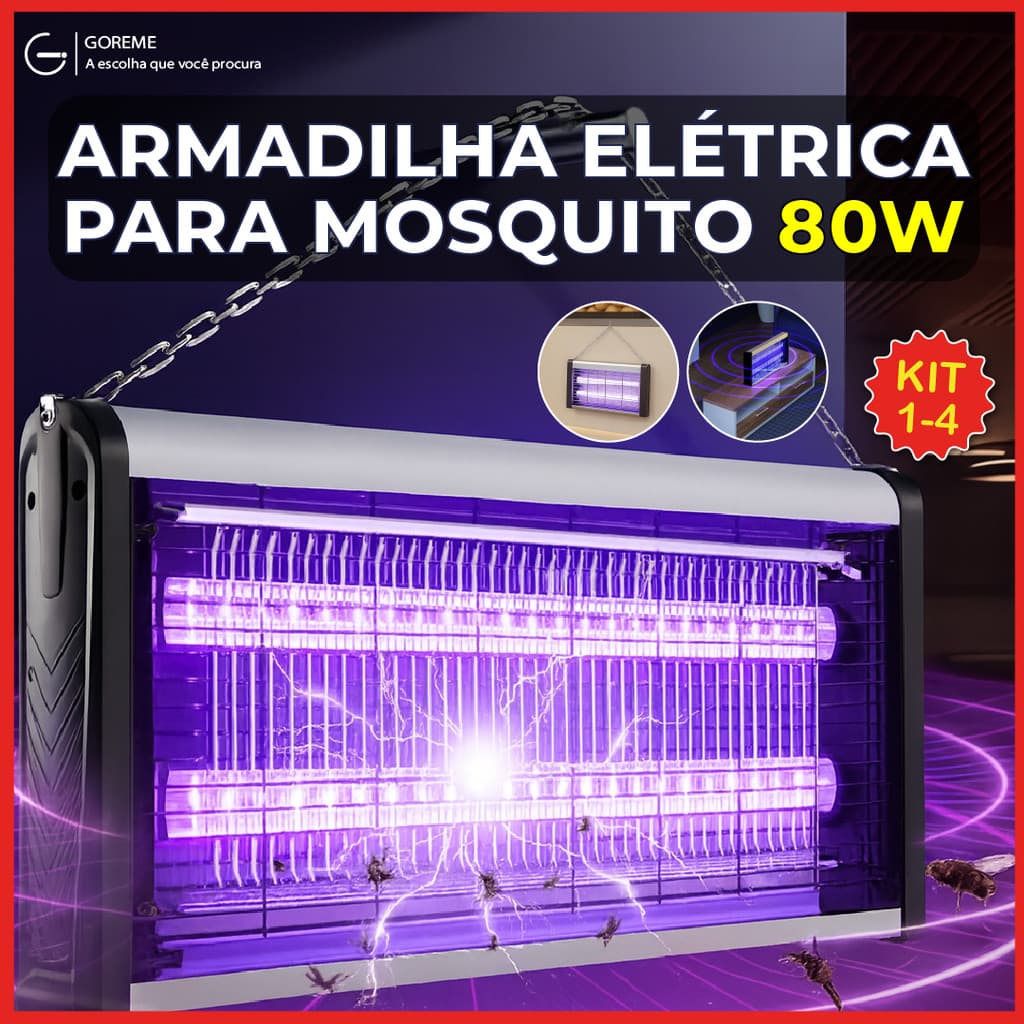 Armadilha Elétrica para Mosquito 80W Mata Insetos Luminária Led com Suporte para Parede