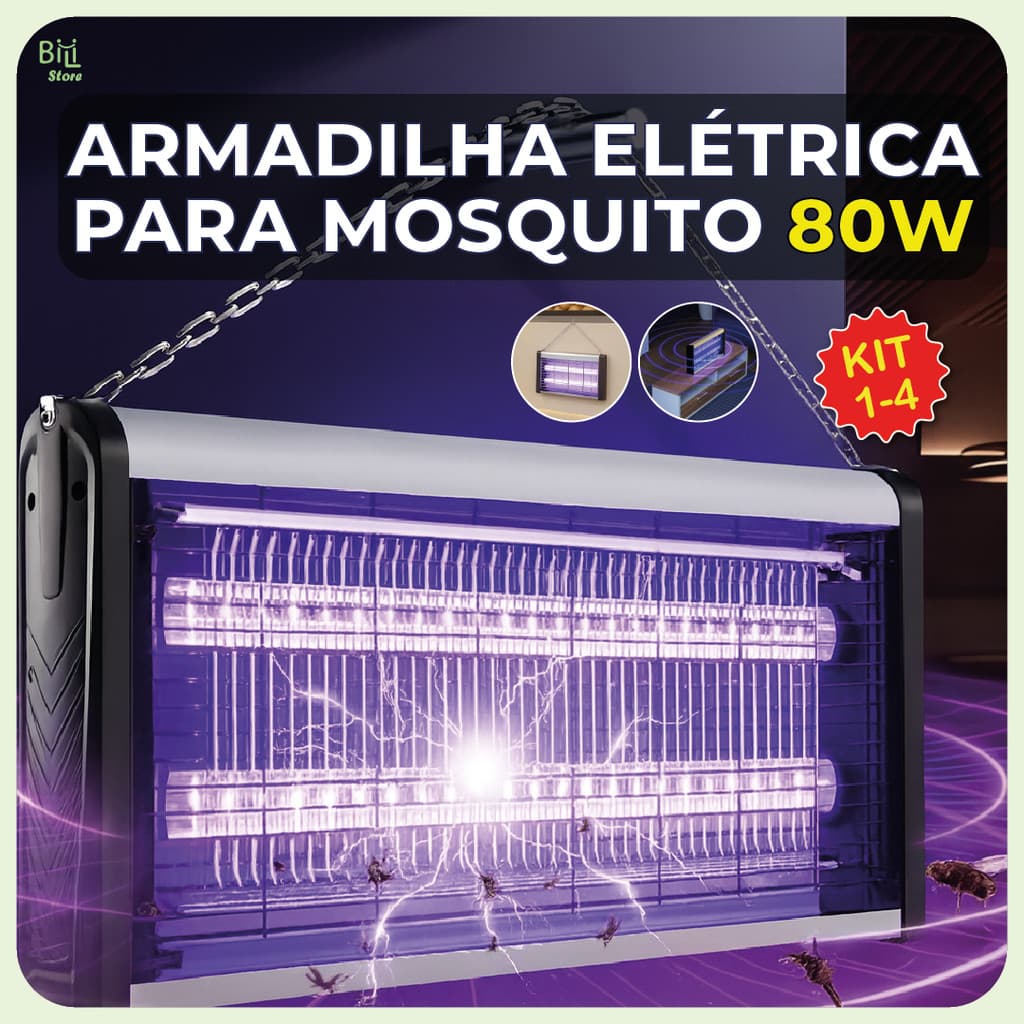 Armadilha Elétrica para Mosquito 80W Mata Insetos Luminária Led com Suporte para Parede