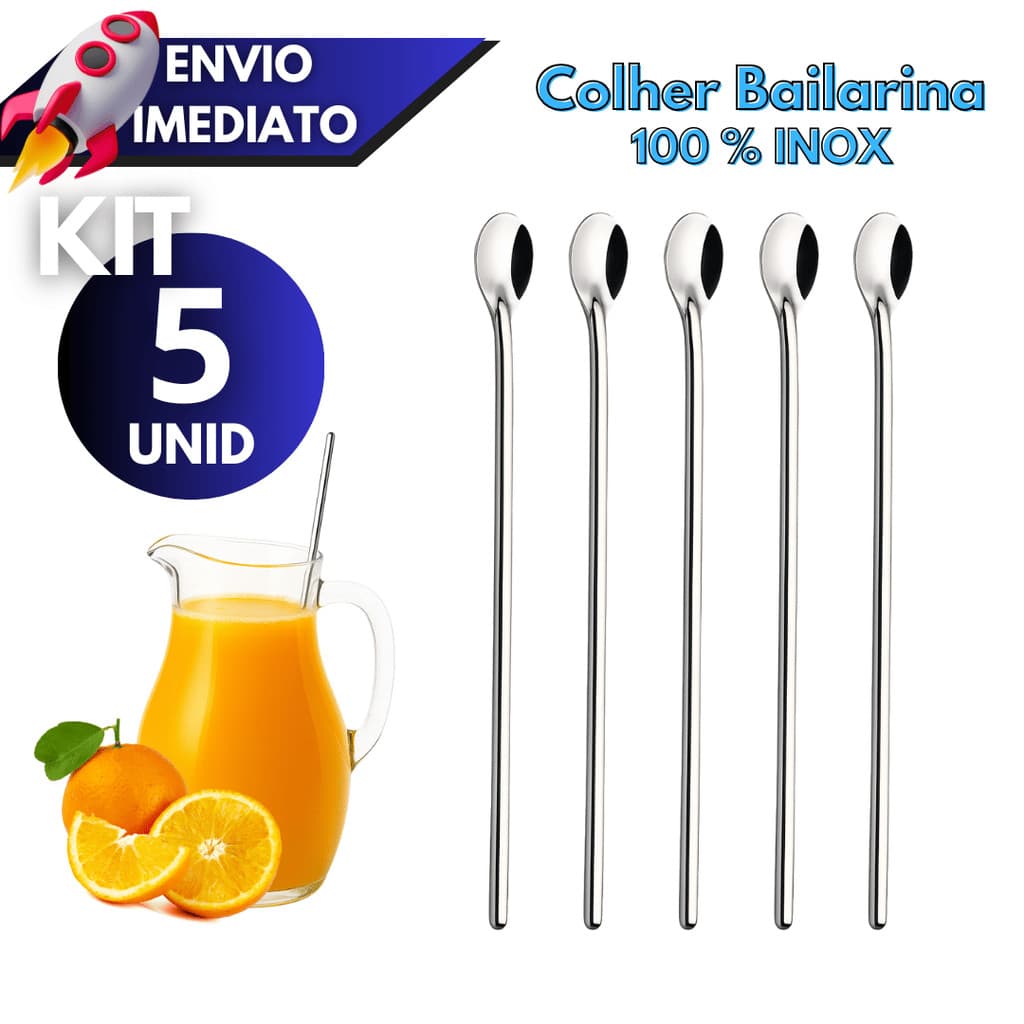 Kit 1/2/3/5 Colher Bailarina 30 cm Inox Suco Drinks Mexedora Longa Bar Cozinha
