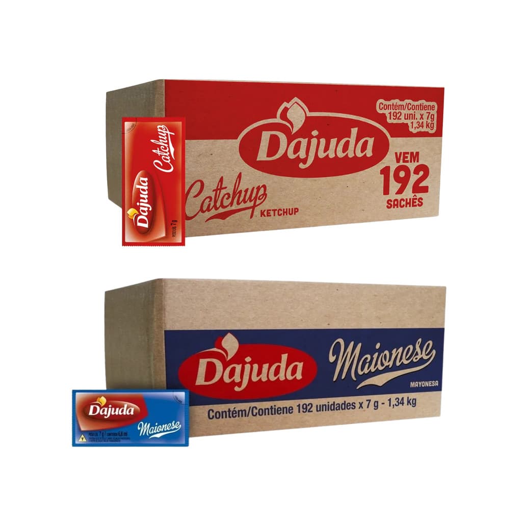 Sache Ketchup e Maionese Dajuda 192 Unidades Cada Caixa