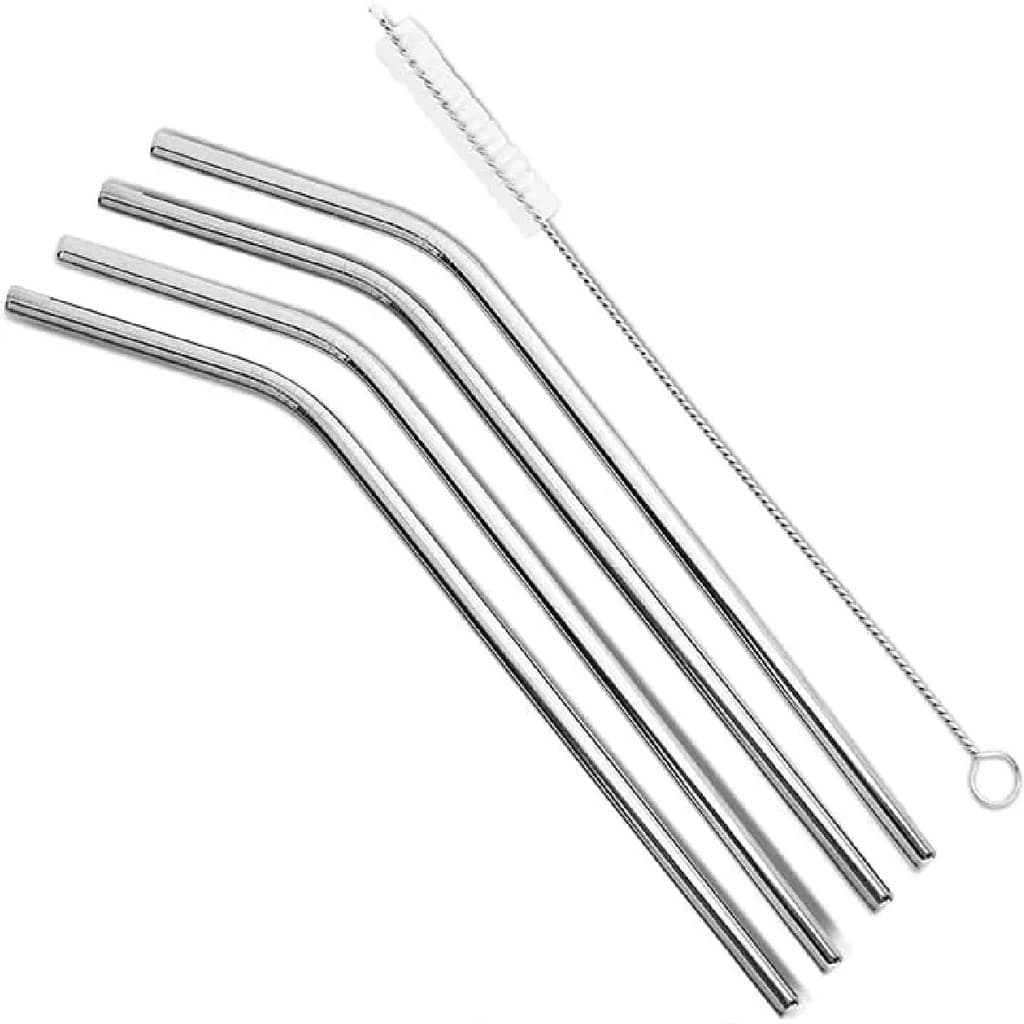 Kit 4 Canudos Inox com Escova de Limpeza Reutilizável