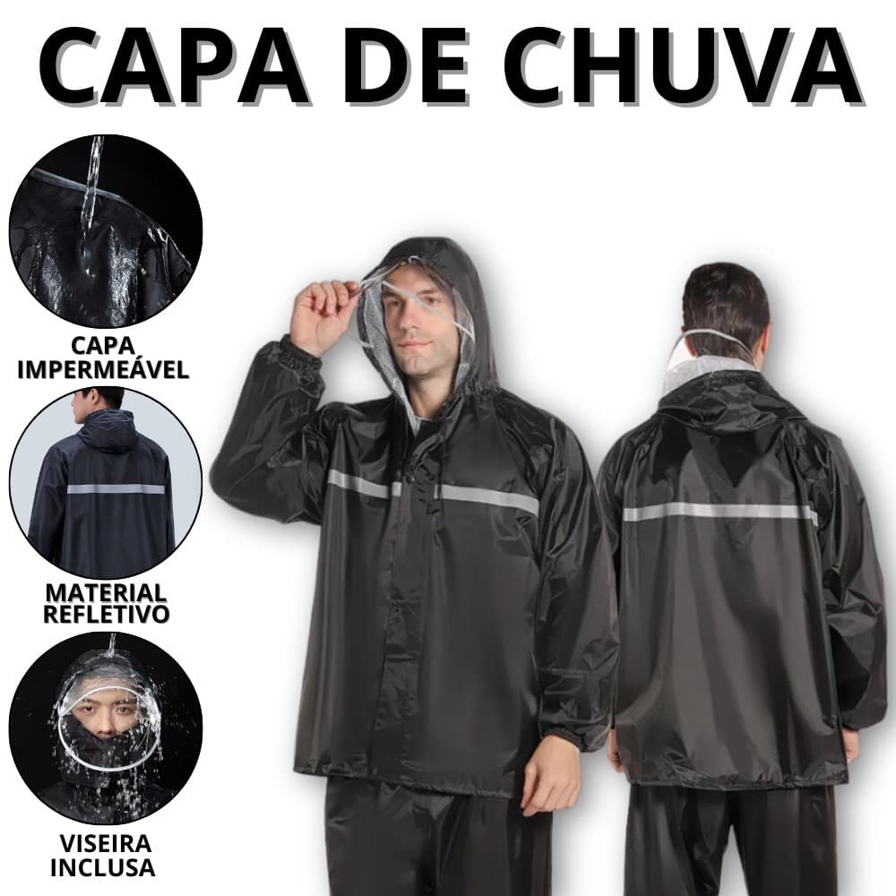 Conjunto Motociclista Impermeável Capa De Chuva Motoqueiro Masculino Jaqueta Moto Com Proteção Capuz