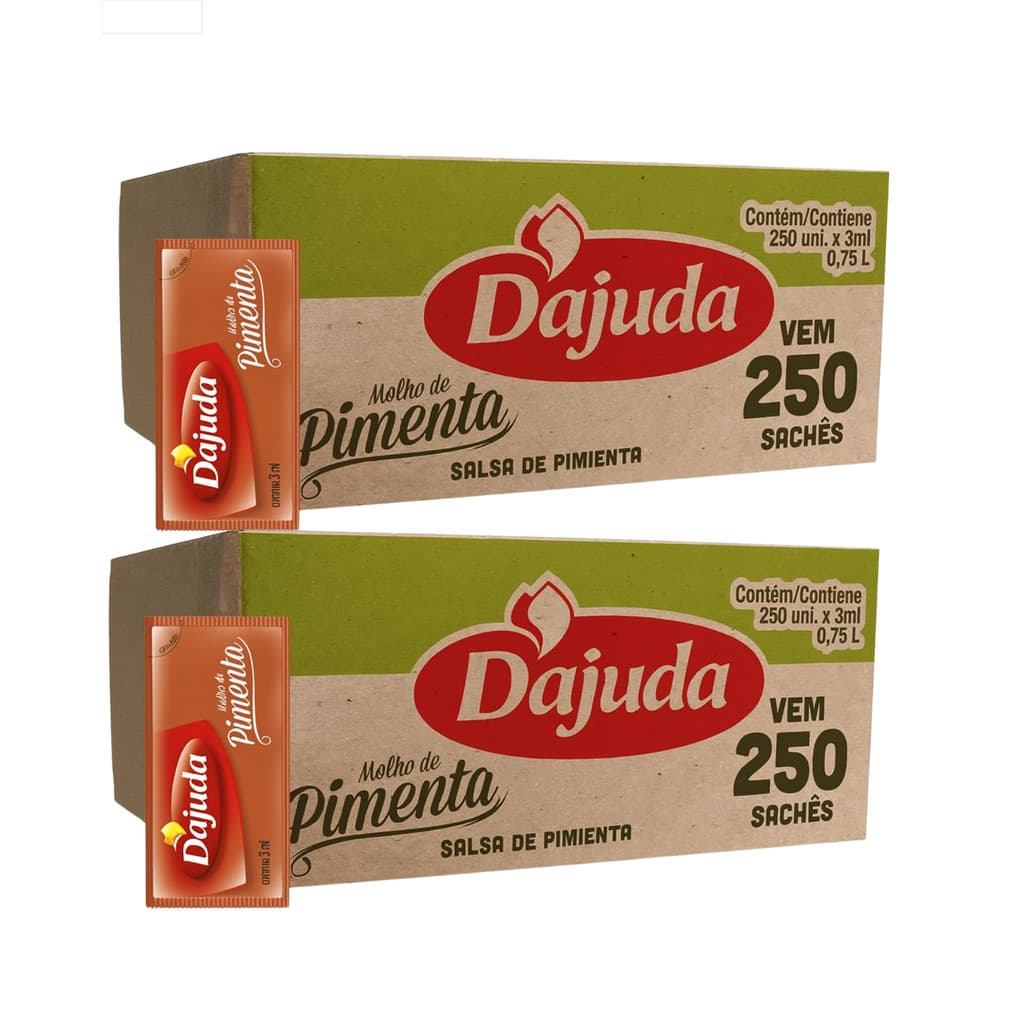 2 Caixas Sache Molho de Pimenta 250 Unidades 3 ml Cada Dajuda
