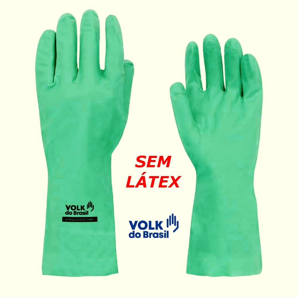 1/3 Luva Nitrílica Verde COM FORRO Louça Cozinha Limpeza Produto Químico Antialérgica VOLK