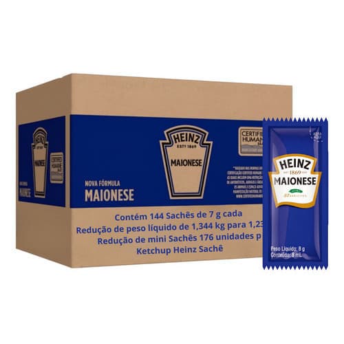 Maionese Tradicional Sache Caixa 144 Unidades De 7g - Heinz