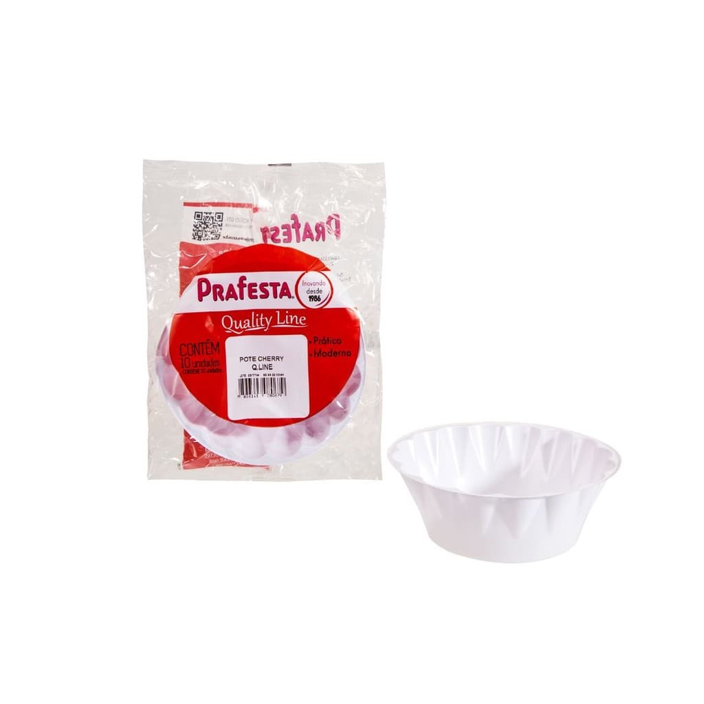 Pote Cherry Quadrado Branco 200ml 30 Un PraFesta Embalagem Plástica Sobremesa, Doces, Delivery