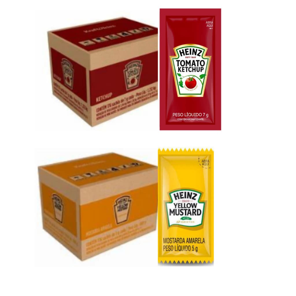 Ketchup e Mostarda Heinz 2 Caixas com 288 Sachês