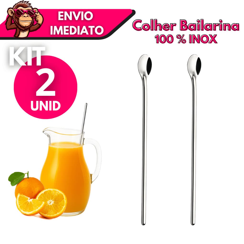 Kit 1/2 Colher Bailarina 30 cm Inox Drinks Suco Mexedora Longa