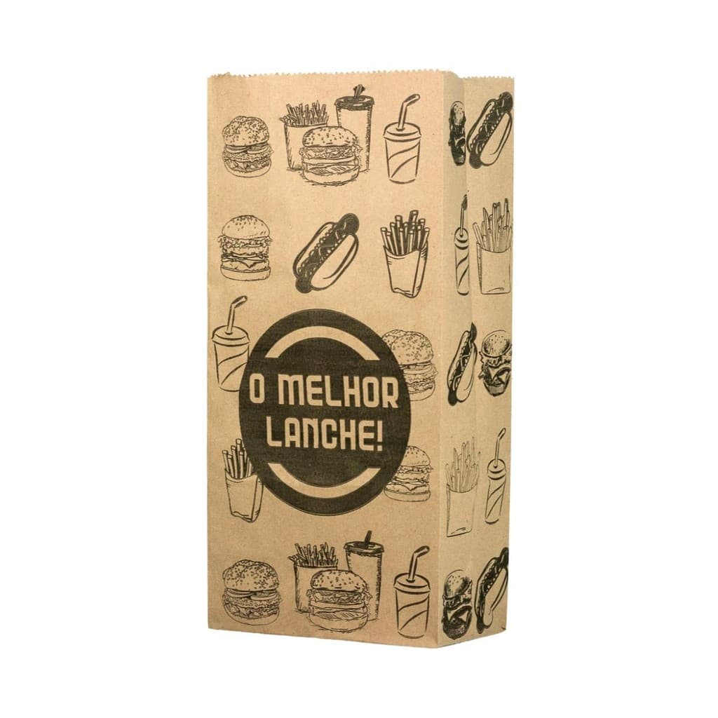 Kit C/3 Pcts. Saco Semi Kraft Sos 10Kg 20X36X12Cm C/100 Un Timbrado Embalagem Papel Delivery Padaria