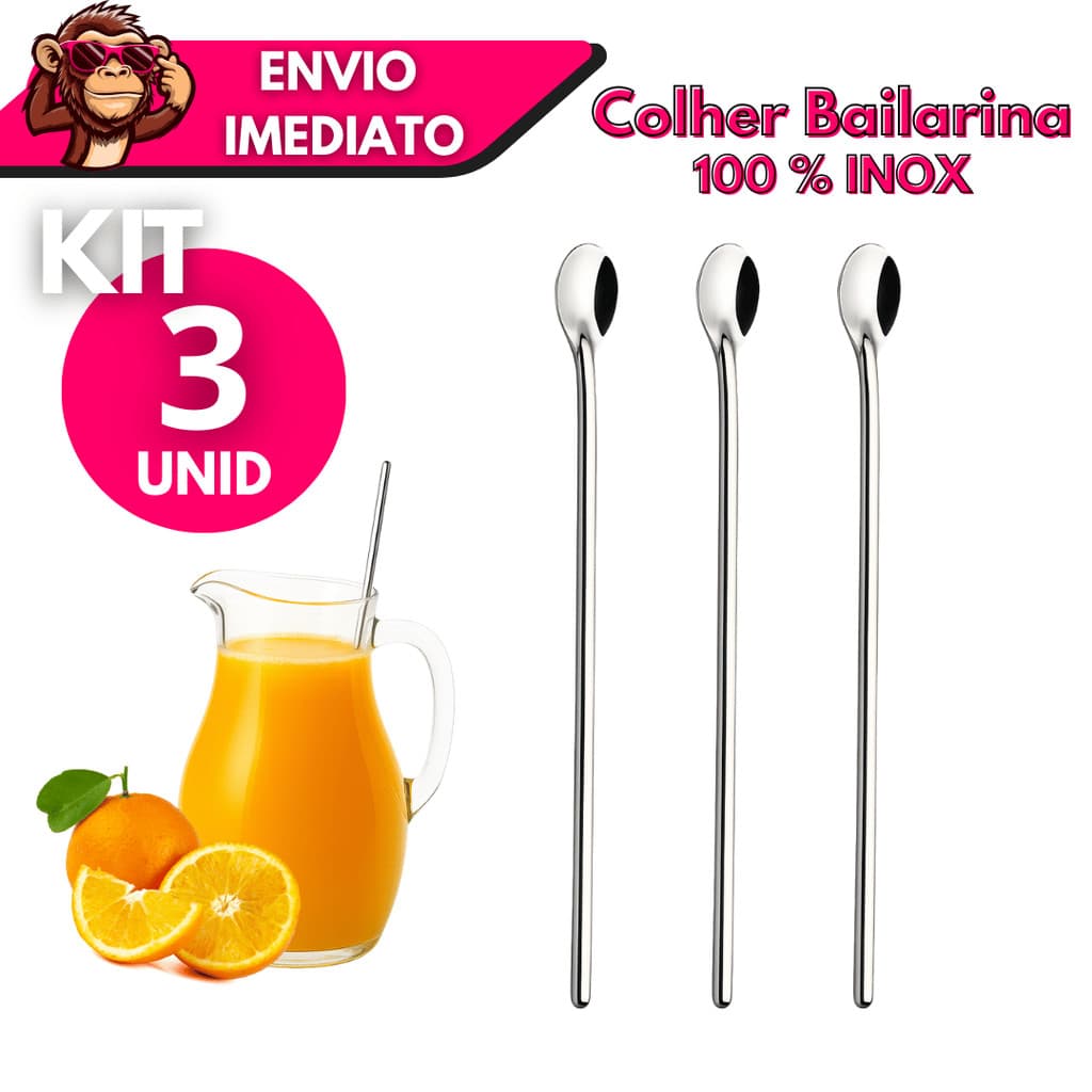 Kit 1/2/3 Colher de Suco Bailarina 30 cm Inox Drinks Mexedora Grande Profissional