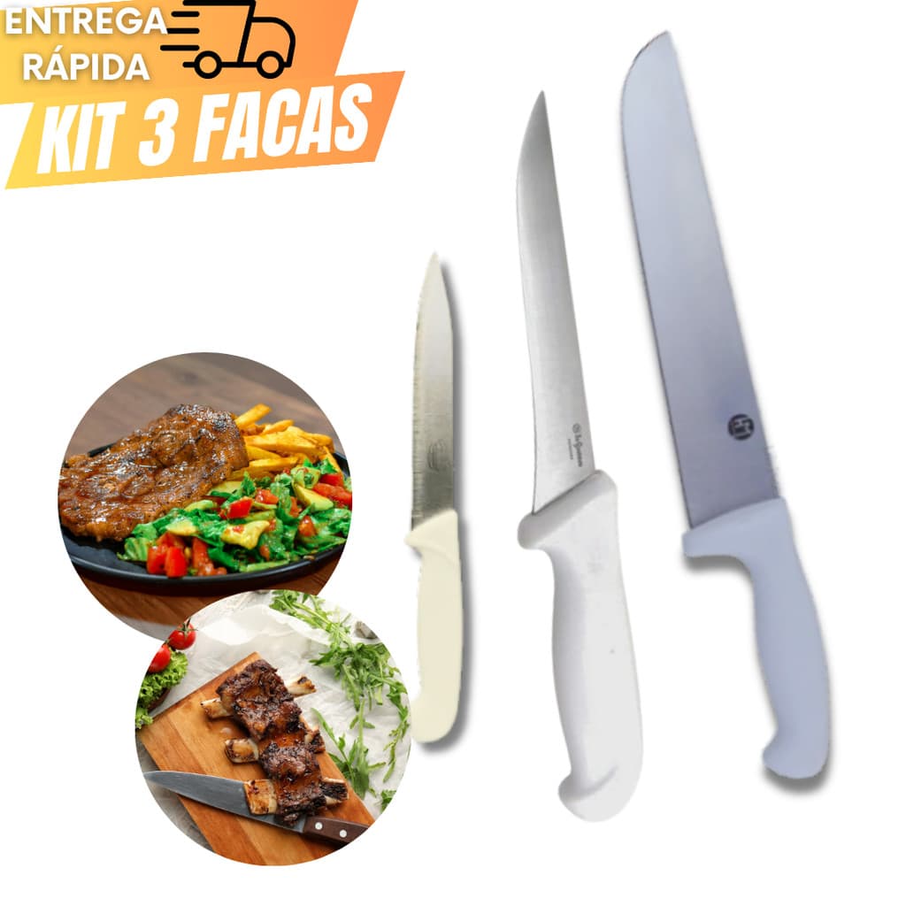 Kit  3 Faca Multiuso Profissional Linha Top Chef 8" 6" 3,5 " Aço Inox Premium Variáveis Utilidades Linha Profissional