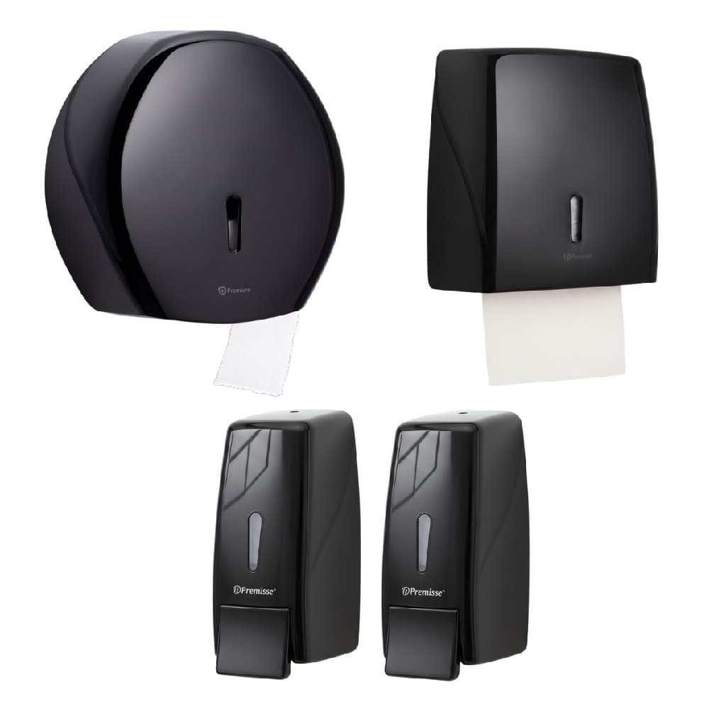 Kit 2 Saboneteira Porta Sabão Líquido Álcool Gel + Toalheiro Dispenser Interfolhado + Suporte Papel Higiênico Rolão rolo
