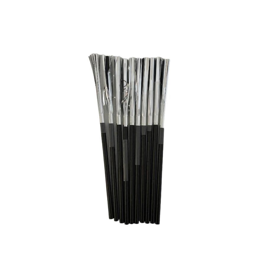 Canudo De Papel Preto Com Franja - Prata - 20cm - 10 unidades - Artlille  - Rizzo