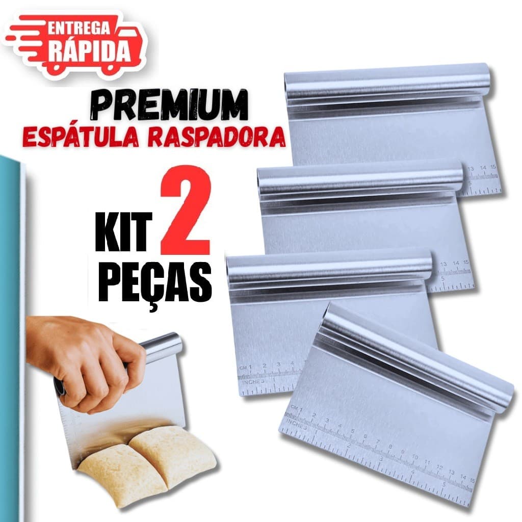 2 Peças Espátula Raspadora Cabo Tubular 100% Aço Inox Com Regua para Massas Chocolate Confeiteiro