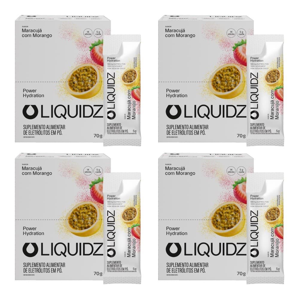LIQUIDZ® - Eletrólitos Zero Açúcares - Maracujá - Kit 4 Caixas - 56 sachês