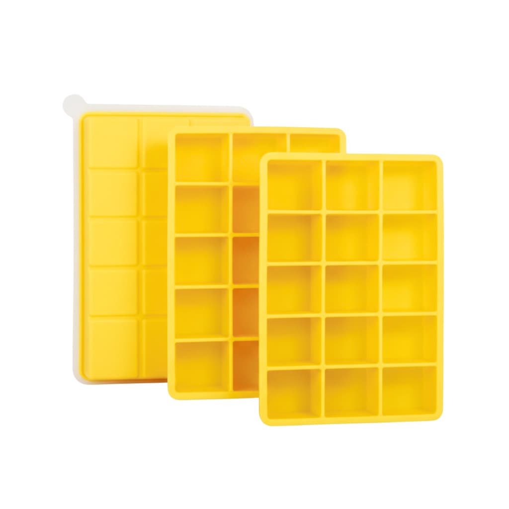 SYMEON Kit 3 Forma de Gelo Amarela de Silicone C/ Tampa 15 Cubos