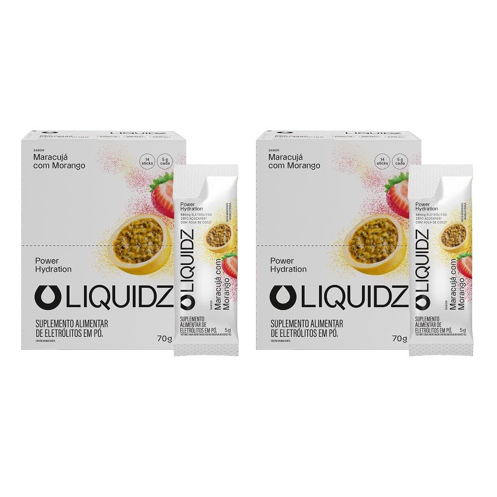 LIQUIDZ® - Eletrólitos Zero Açúcares - Maracujá com Morango - Kit 2 Caixas - 28 sachês