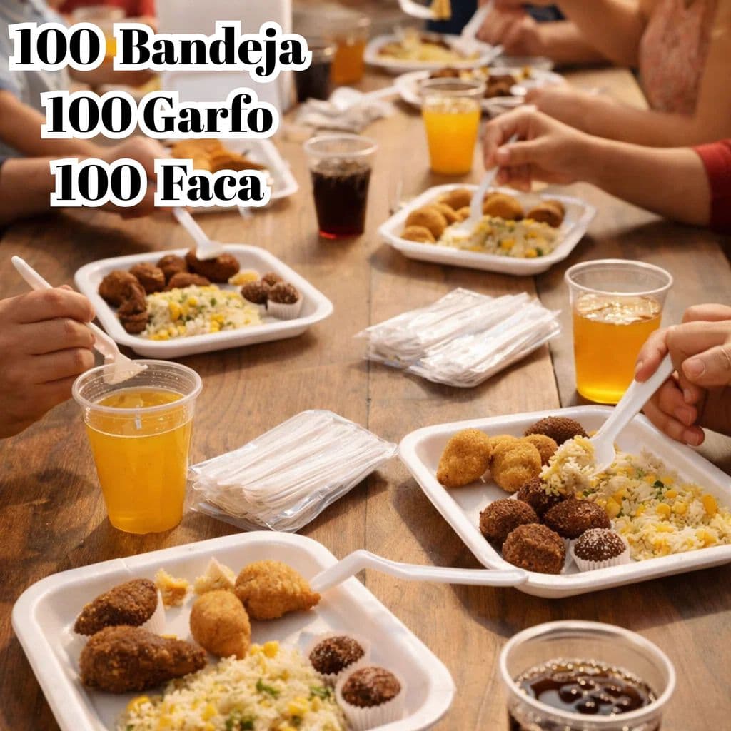 Kit Premium 300 Descartável Bandeja B2F Garfo Faca Reforçado