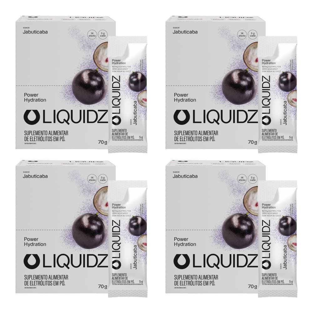 LIQUIDZ® - Eletrólitos Zero Açúcares - Jabuticaba - Kit 4 Caixas - 56 sachês