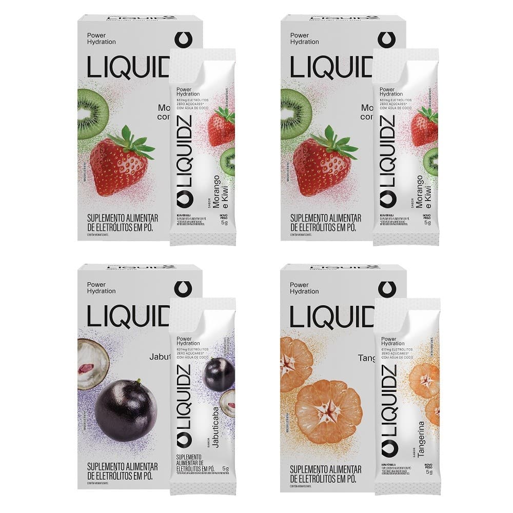 LIQUIDZ® - Eletrólitos Zero Açúcares - 3 Sabores - Kit 4 Caixas - 24 sachês