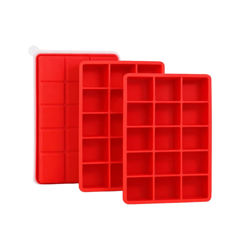SYMEON Kit 3 Forma de Gelo Vermelha de Silicone C/ Tampa 15 Cubos