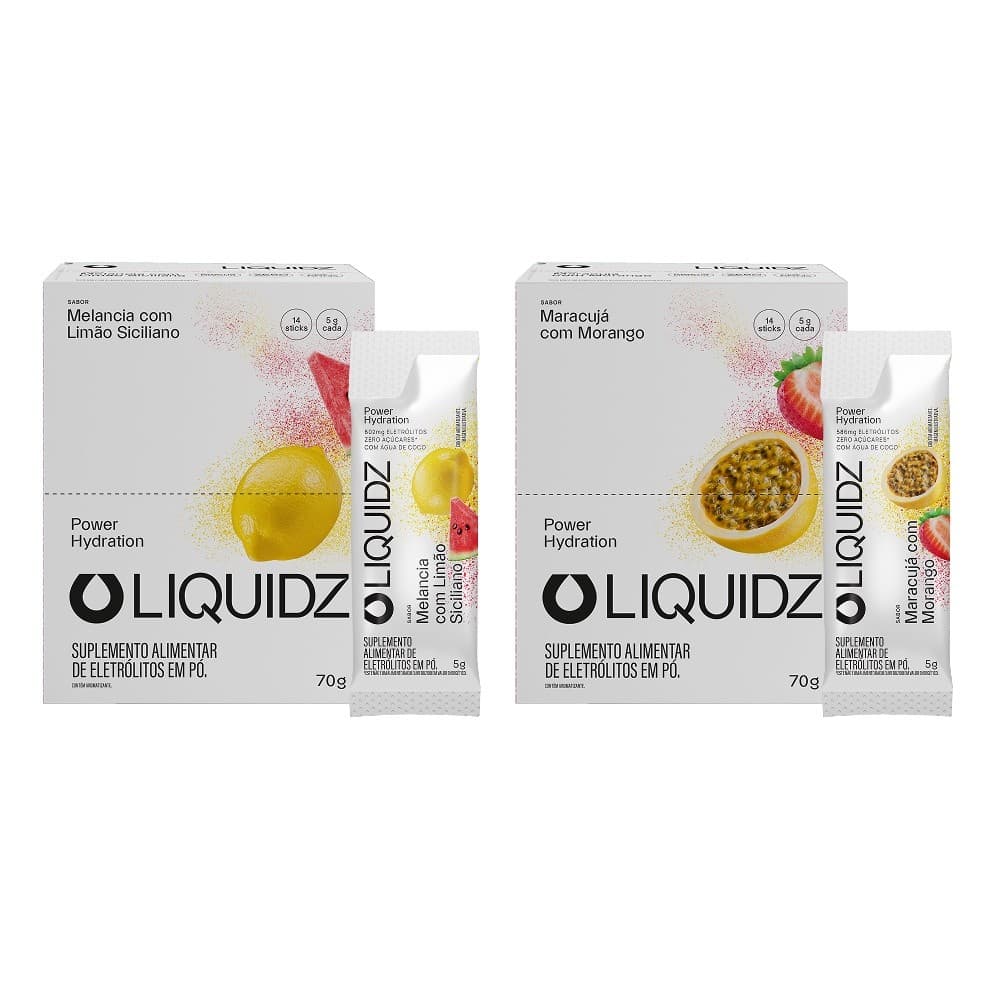 LIQUIDZ® - Eletrólitos Zero Açúcares - Limão Siciliano | Maracujá - Kit 2 Caixas - 28 sachês