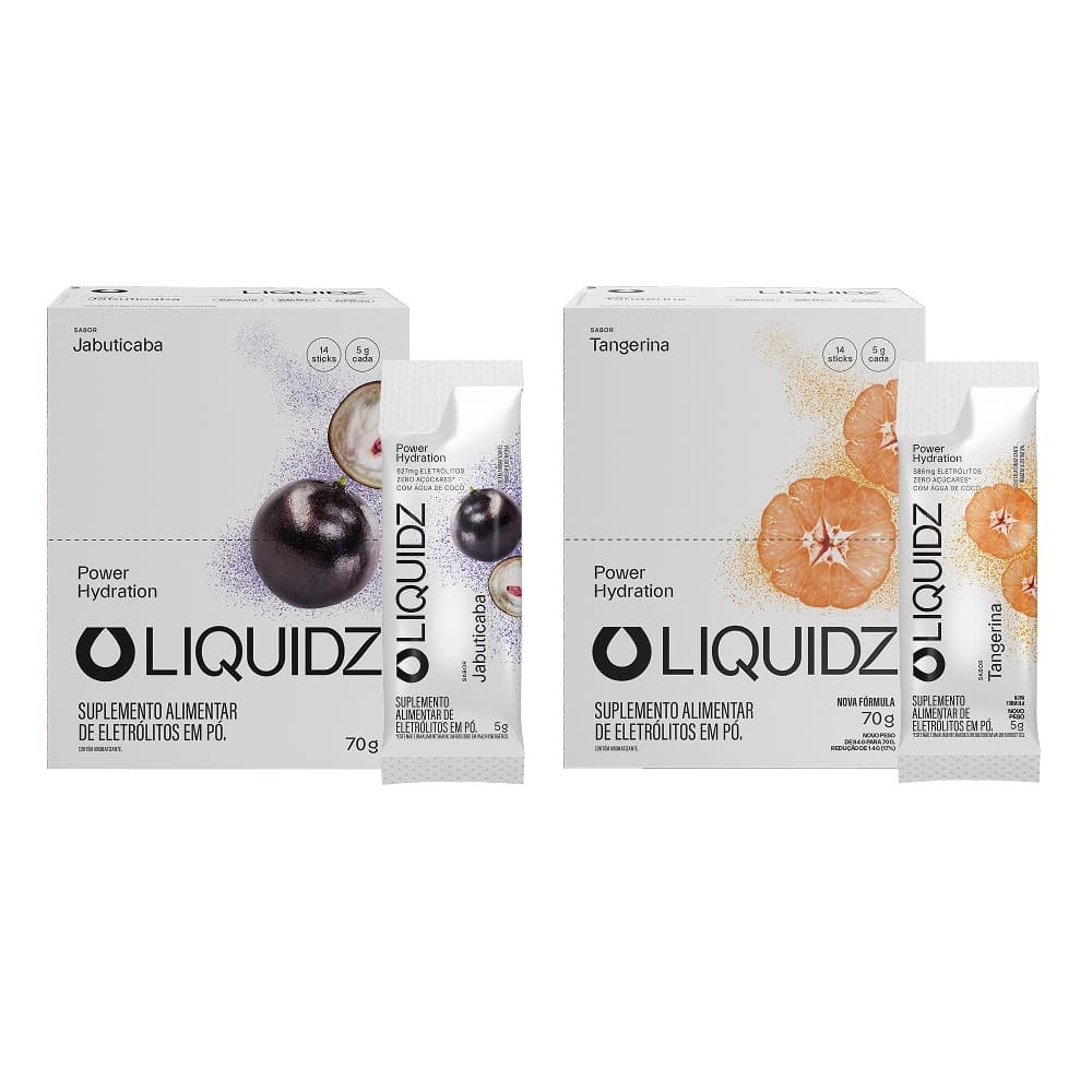 LIQUIDZ® - Eletrólitos Zero Açúcares - Jabuticaba | Tangerina - Kit 2 Caixas - 28 sachês